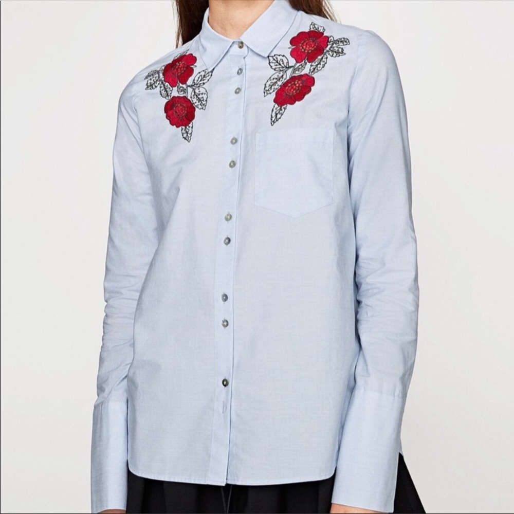 Zara blouse floral embroidery